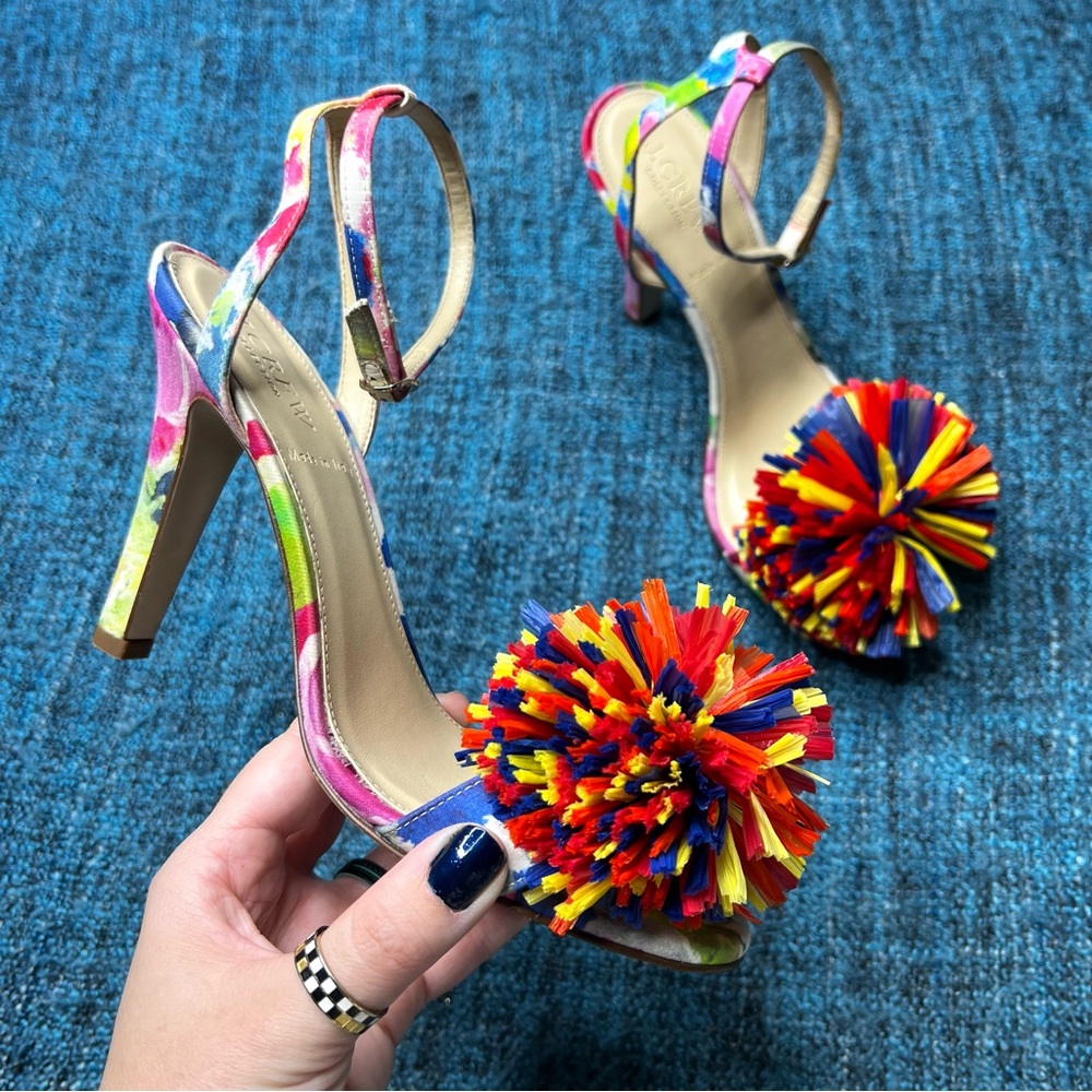 J.Crew Collection Raffia Bow Strappy Coloful Heels Made in Italy